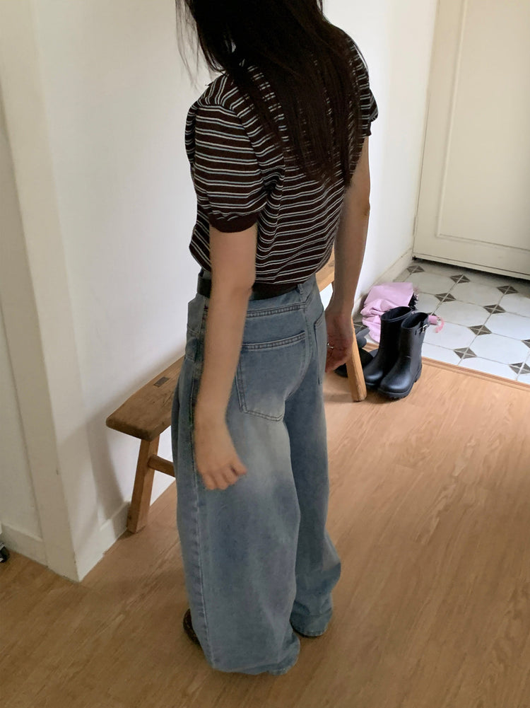 翻領條紋修腰細節上衣