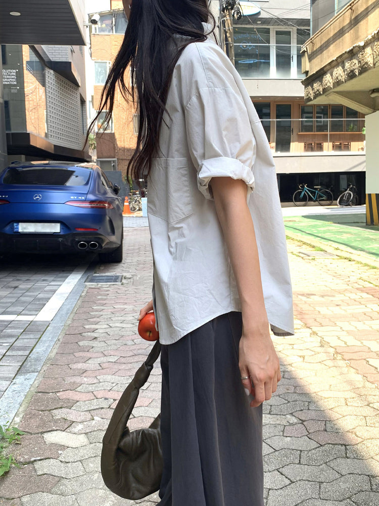 美色翻領短袖襯衫