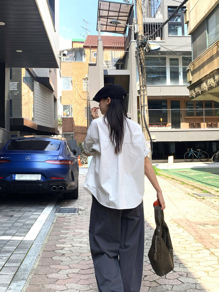 美色翻領短袖襯衫