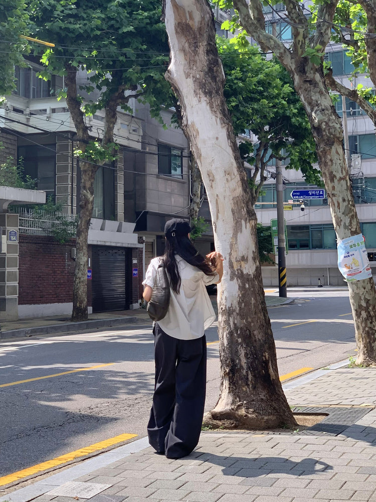 美色翻領短袖襯衫