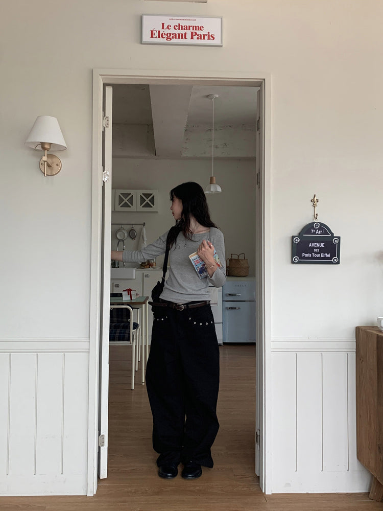 美鎖骨船領交疊上衣(8分袖)