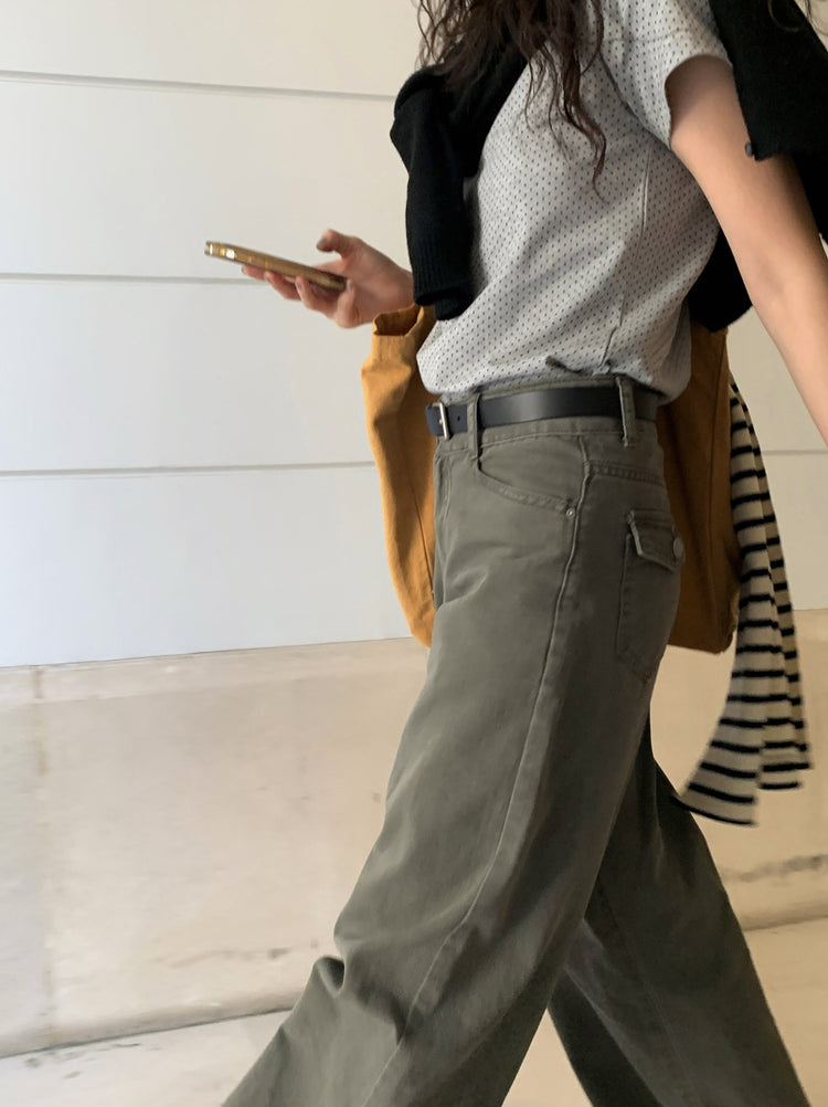 美色背口袋細節直褲