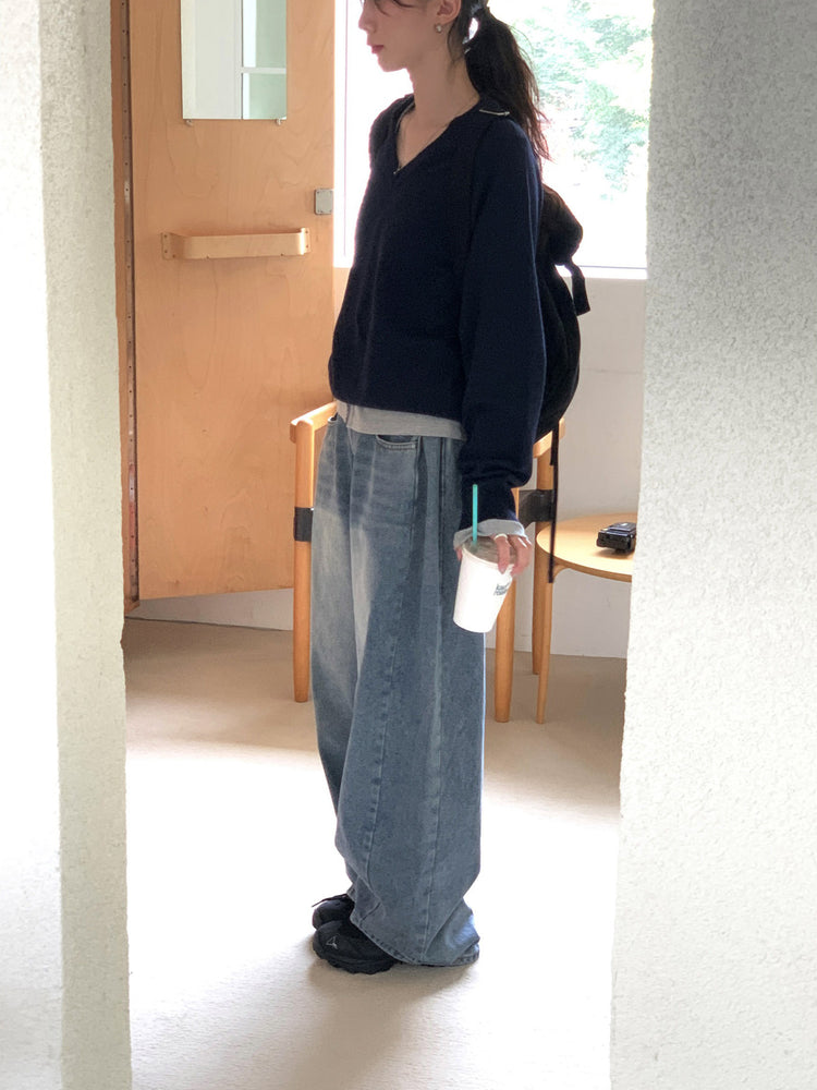 美色基礎V領針織上衣