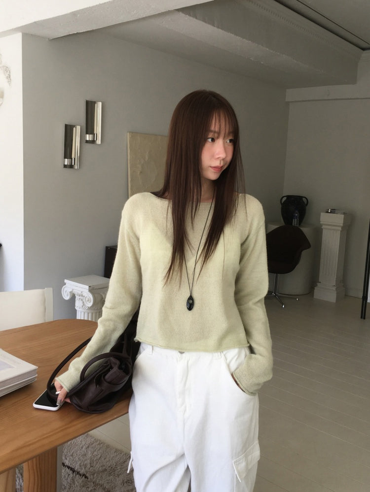 美色船領卷邊細節針織上衣