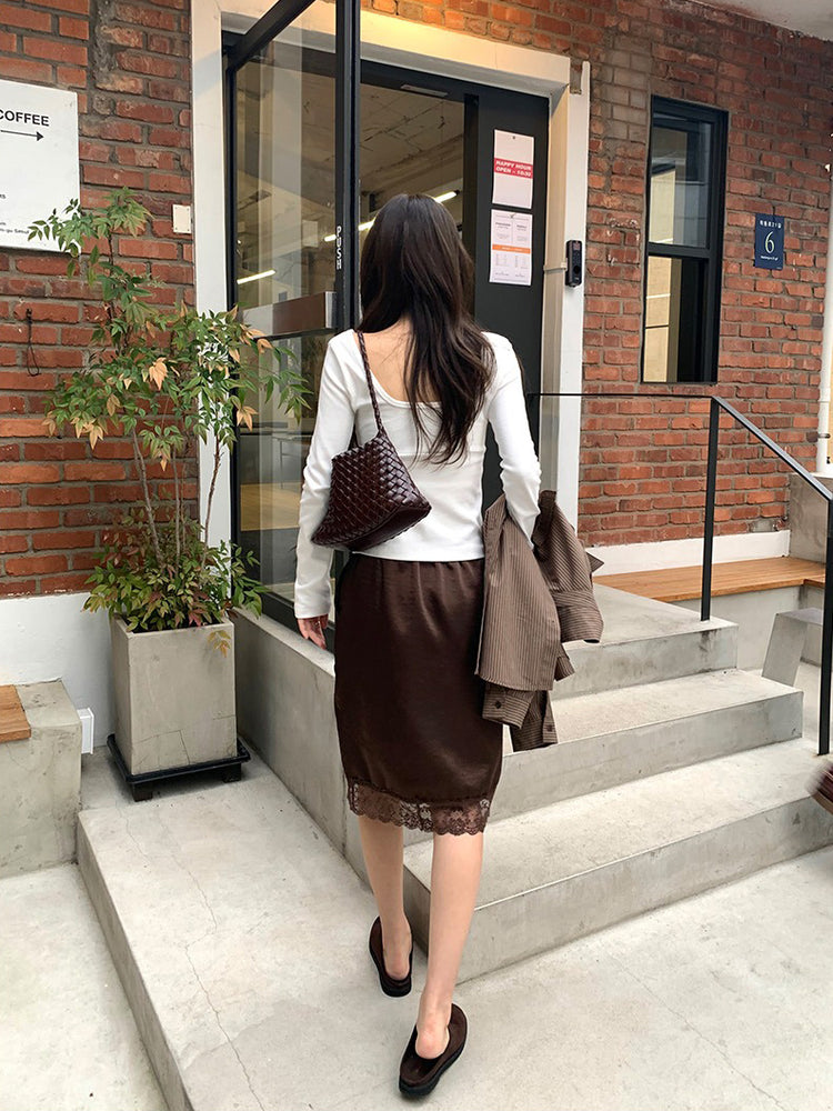 美色光澤蕾絲細節中裙