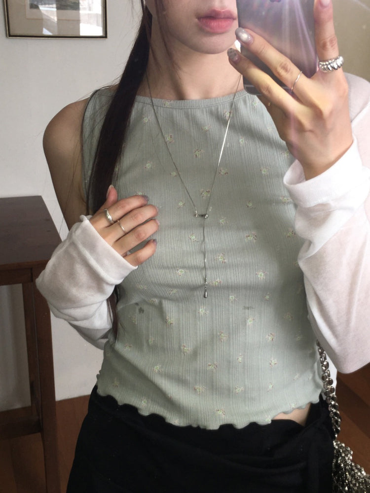 碎花刺繡細節紋理背心