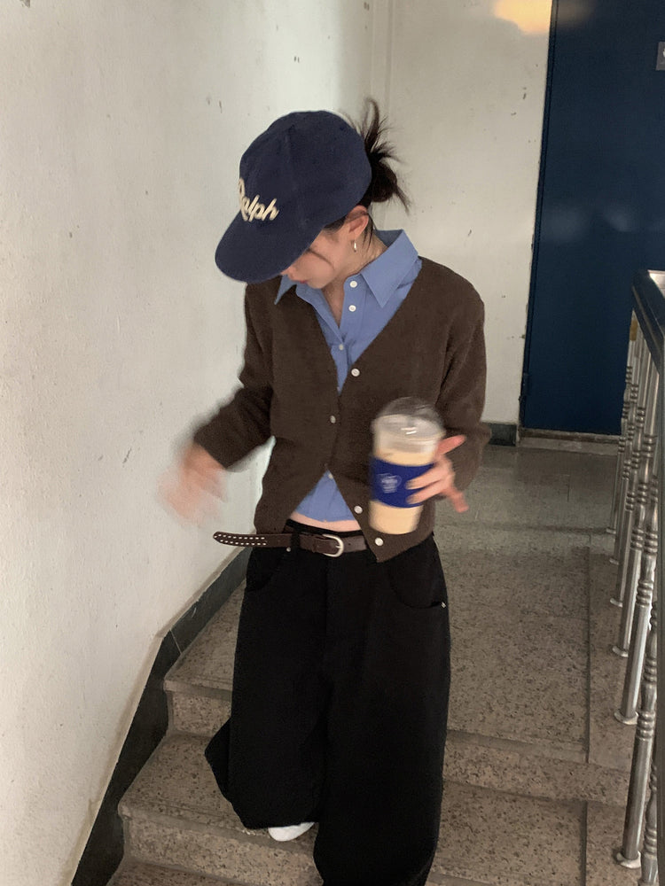 經典羊毛V領排鈕針織外套
