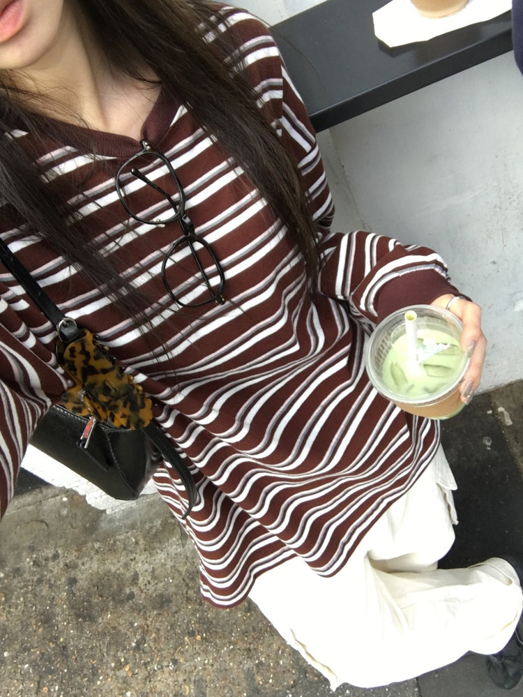 美色撞色條紋寬鬆上衣
