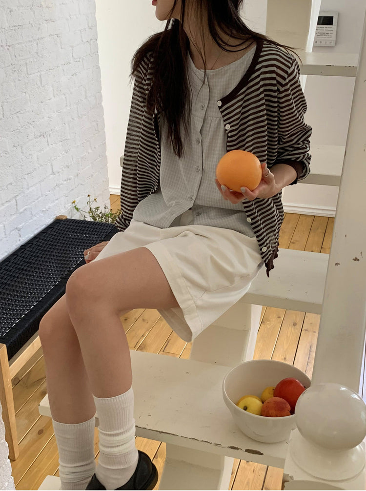 泡泡格紋紋理寬鬆排鈕背心