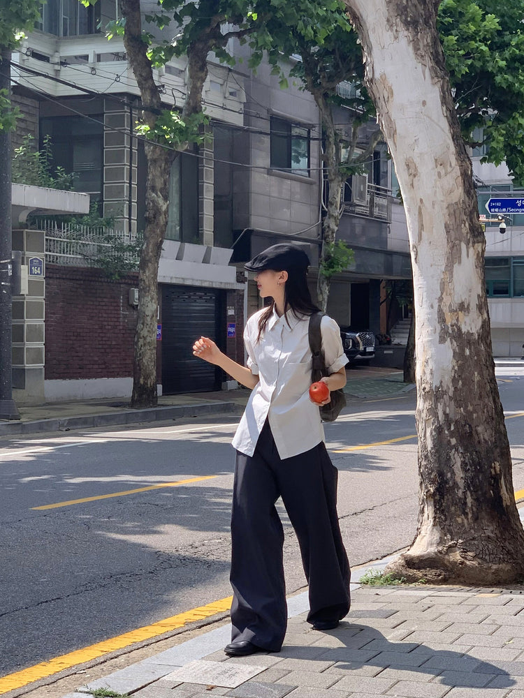 美色翻領短袖襯衫