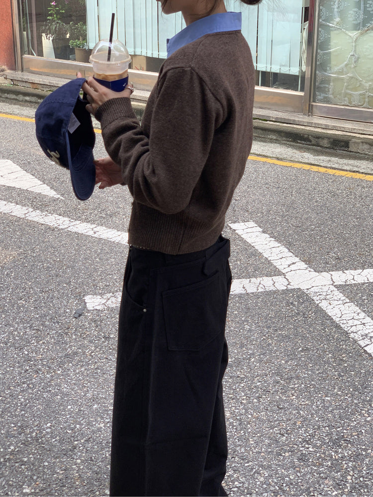 經典羊毛V領排鈕針織外套