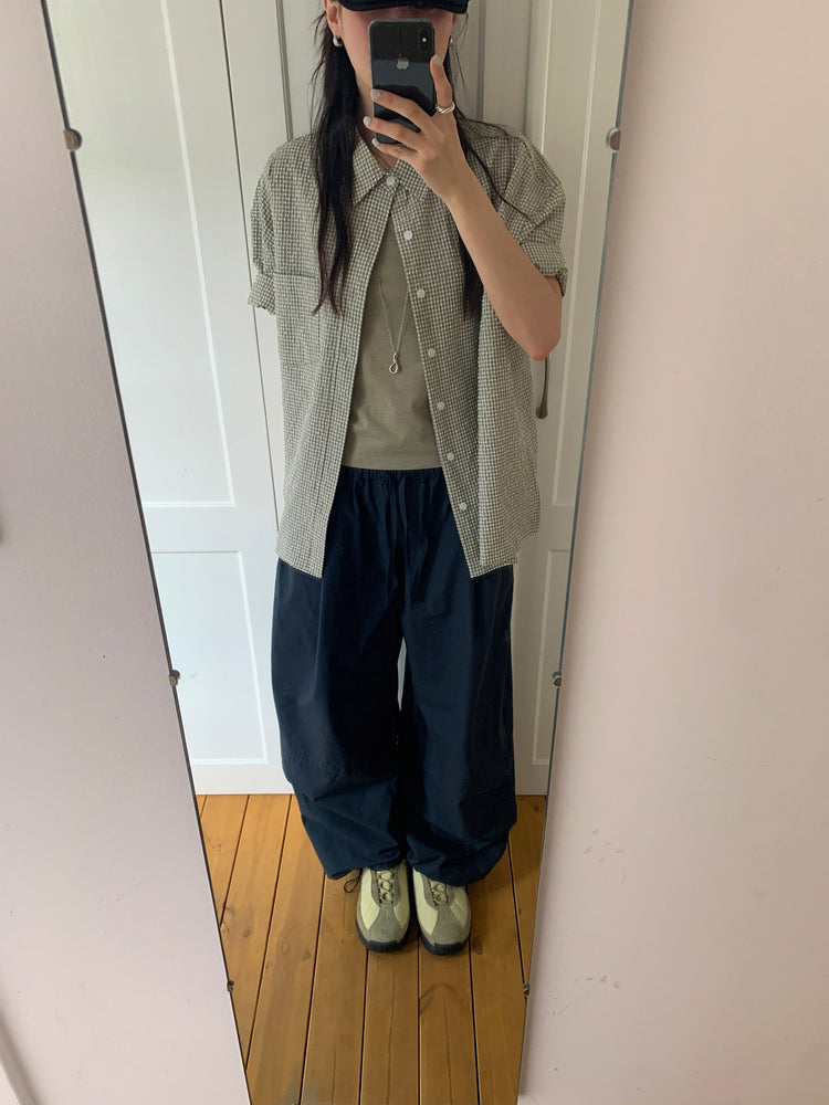 泡泡格紋翻領短袖襯衫