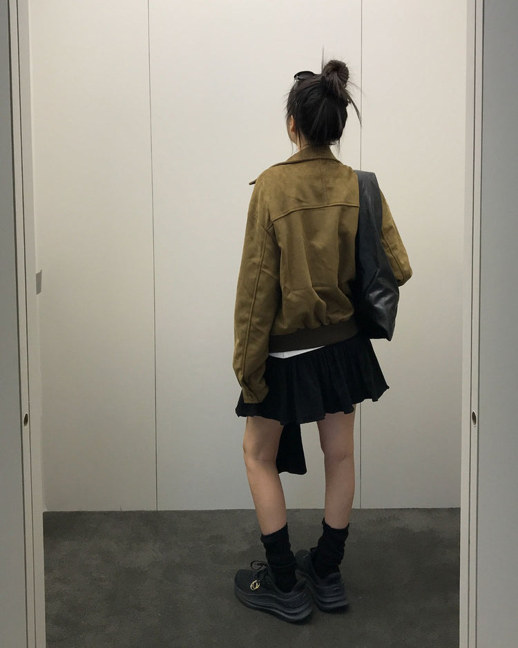 麂皮絨翻領壓線細節外套