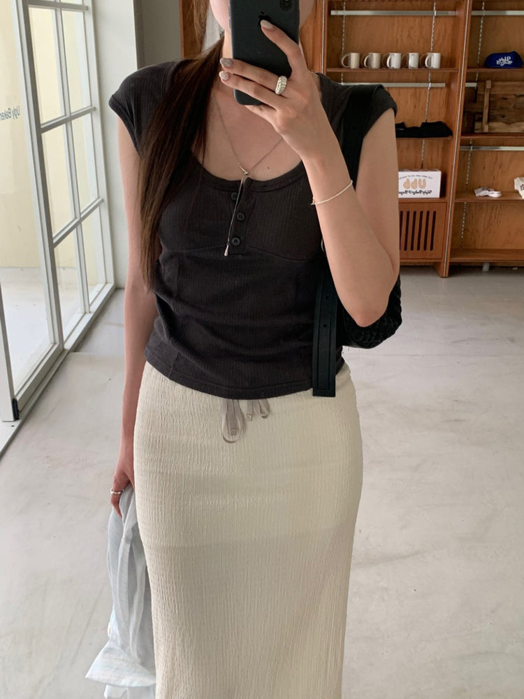 U領胸線排鈕上衣