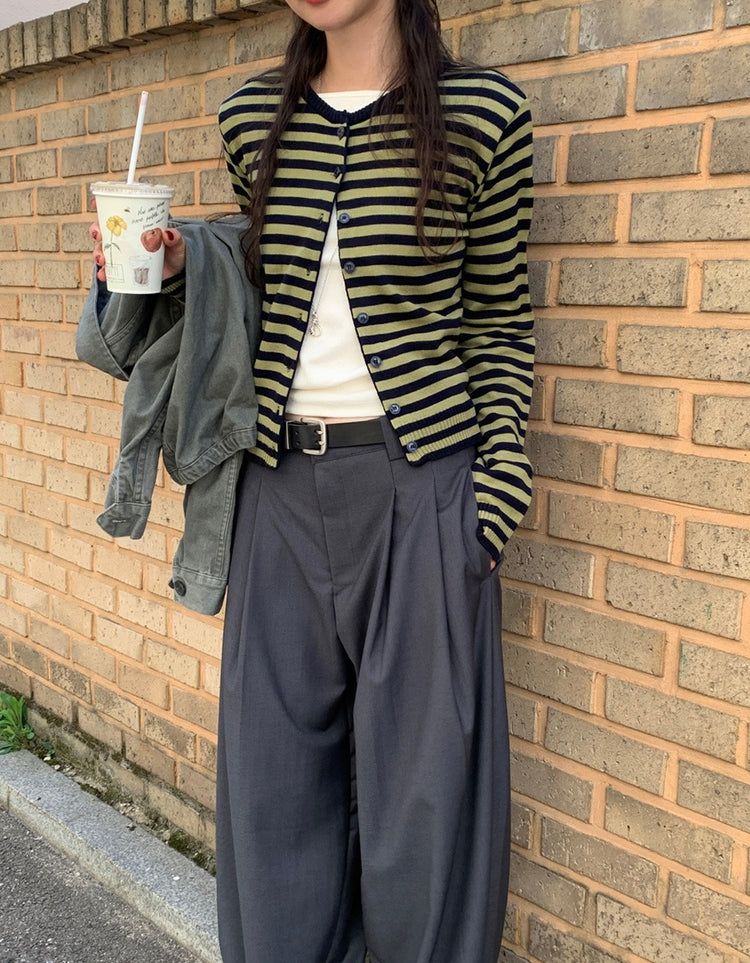 撞色條紋排鈕針織外套
