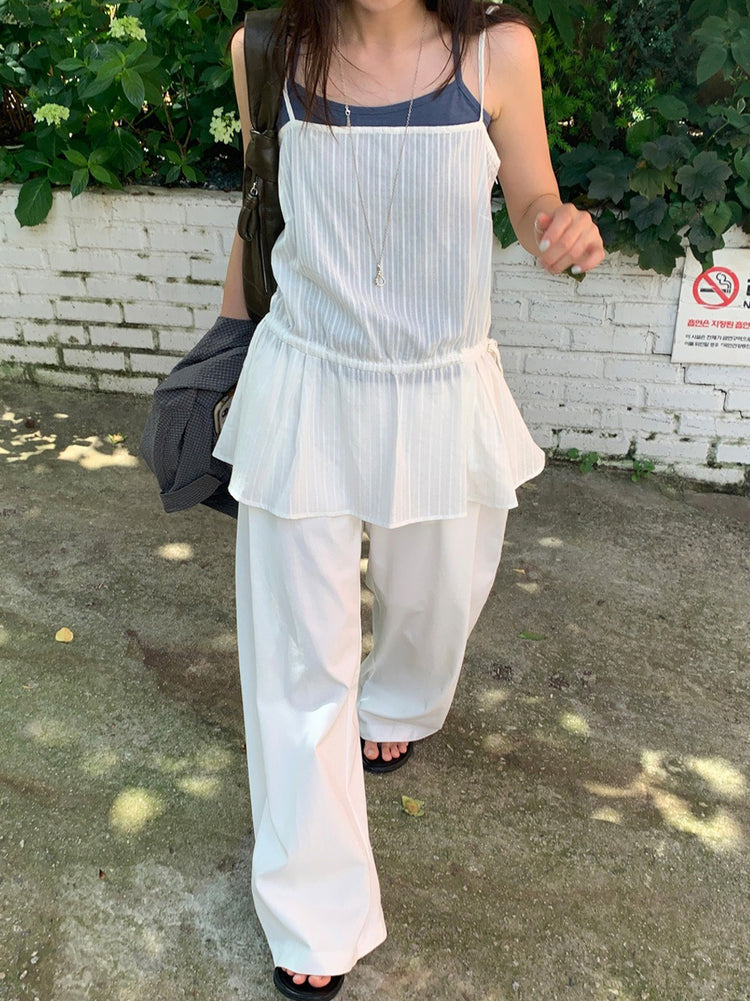 微透紋理綁帶修腰細節連身裙