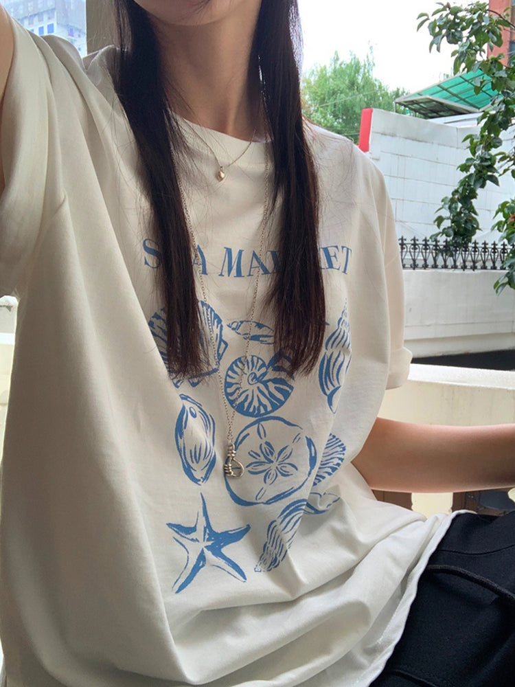 貝殼印花細節寬鬆t
