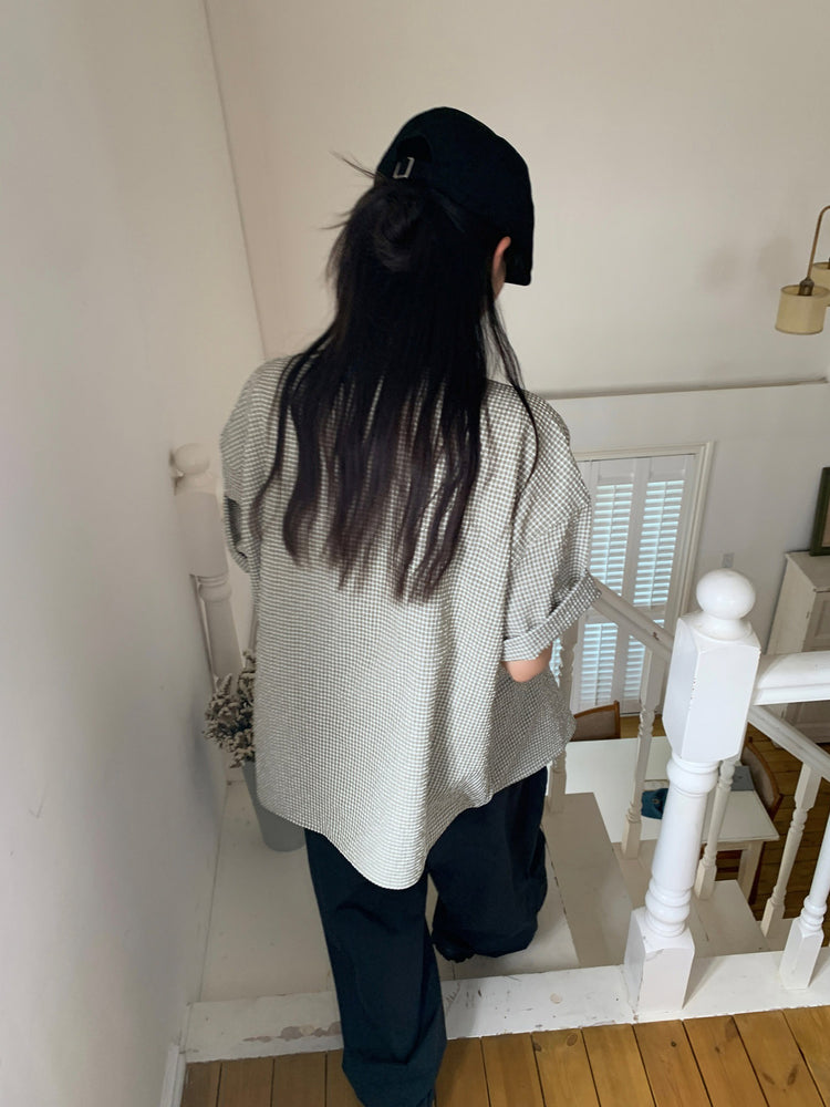 泡泡格紋翻領短袖襯衫