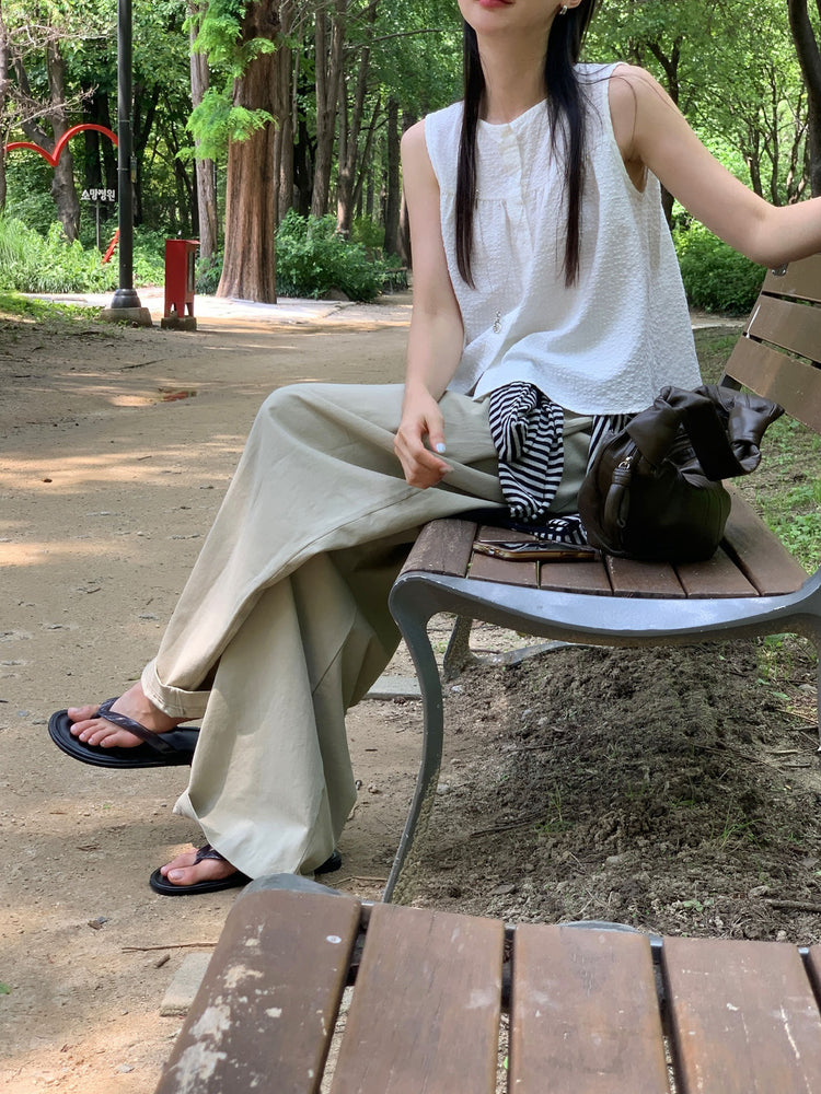側單壓褶細節廓形褲