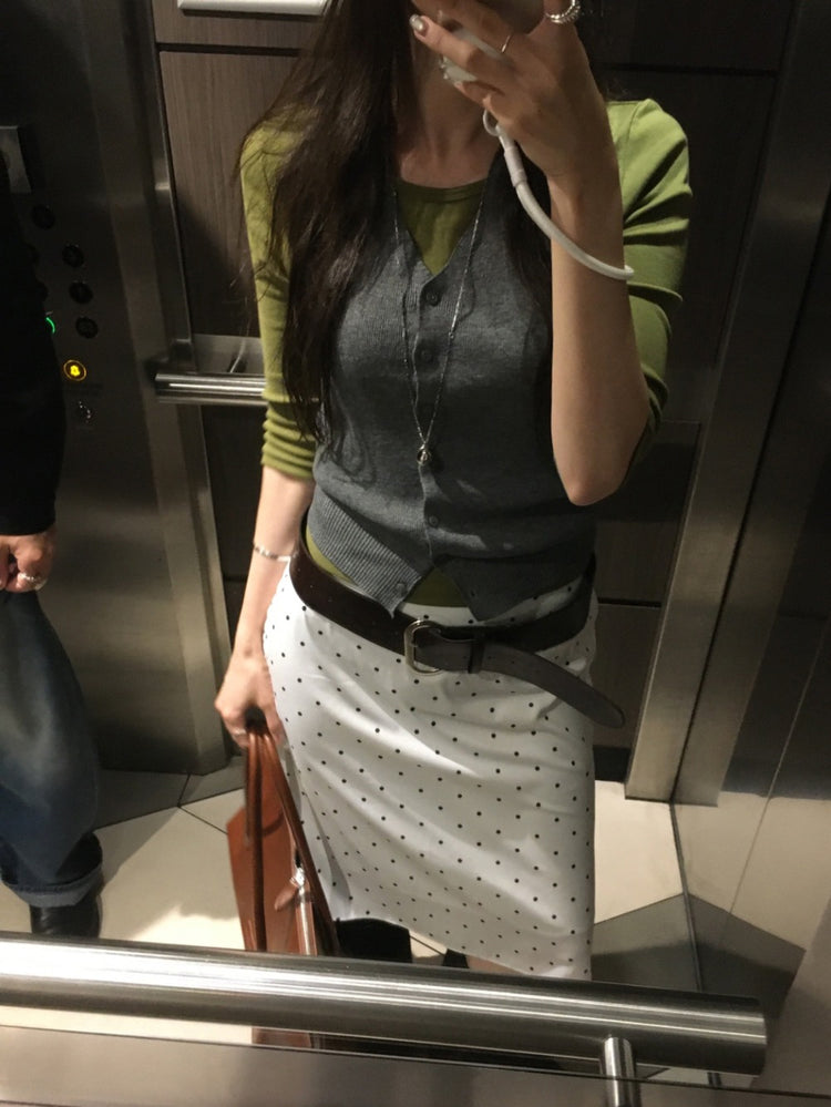 基礎後標籤細節七分袖上衣
