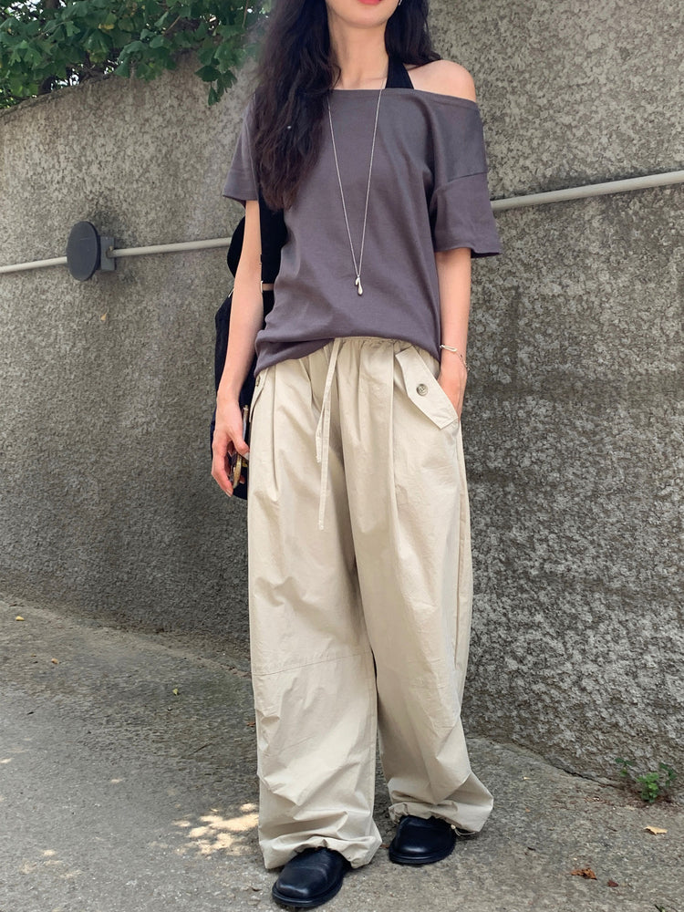 斜肩休閒寬鬆上衣