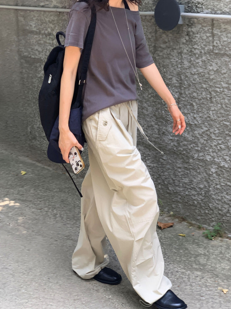 斜肩休閒寬鬆上衣
