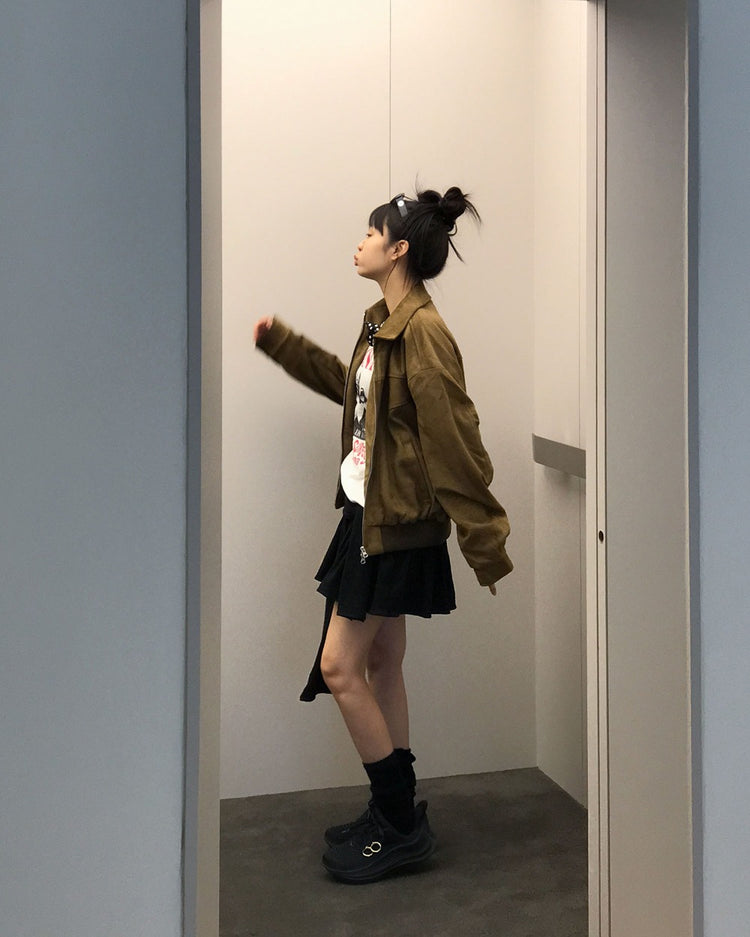麂皮絨翻領壓線細節外套