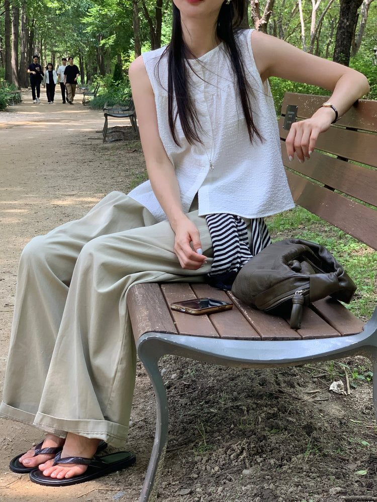 側單壓褶細節廓形褲