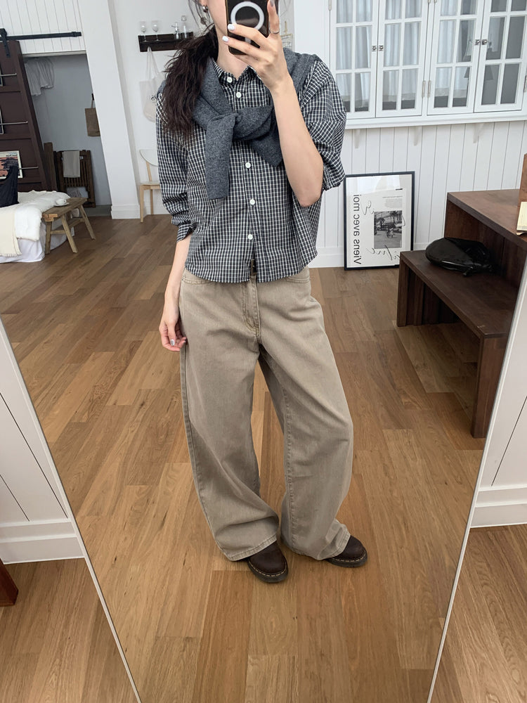 美色背口袋細節直褲