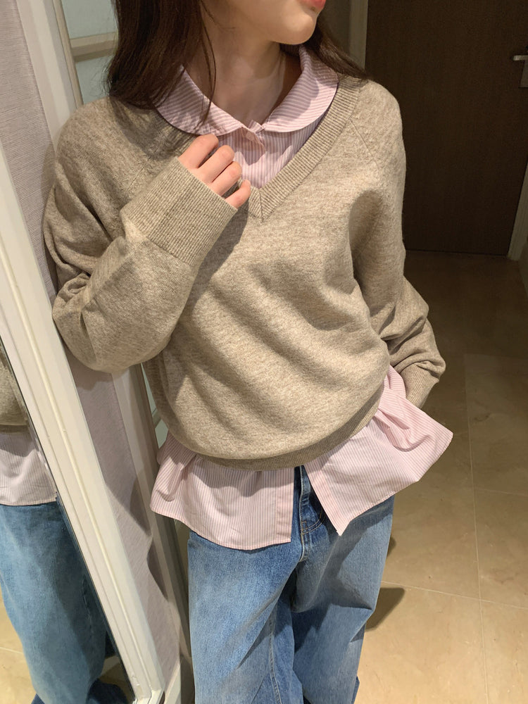 美色基礎V領針織上衣
