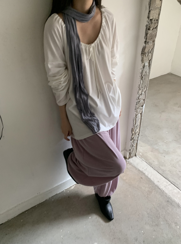 美肩抽繩寬鬆休閒上衣
