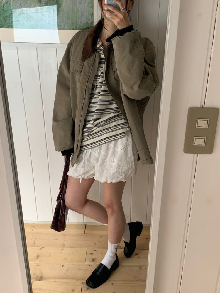 翻領條紋寬鬆上衣