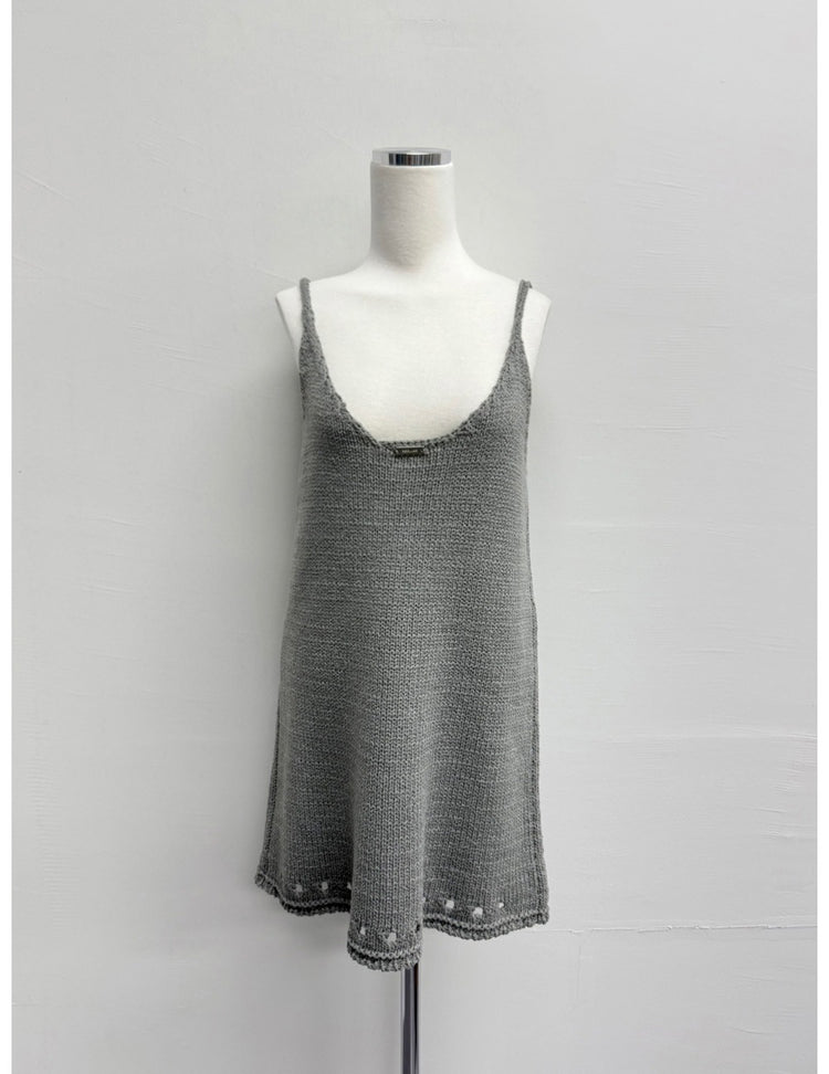 鐵扣細節縷空針織連身裙