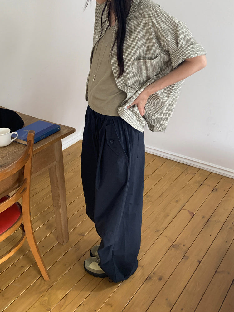泡泡格紋翻領短袖襯衫
