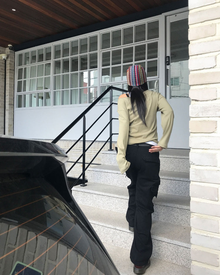 復古條紋撞色針織帽