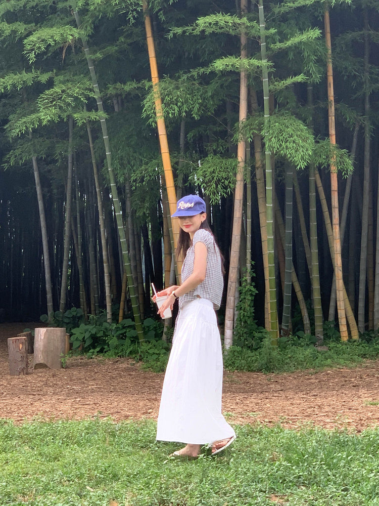 皺皺格紋綁帶細節上衣
