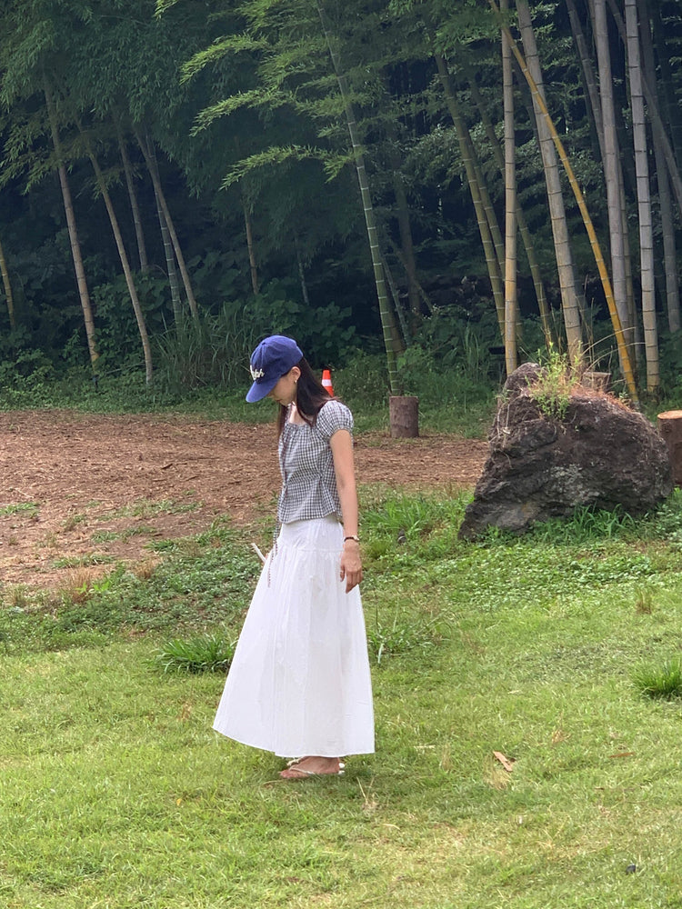 皺皺格紋綁帶細節上衣