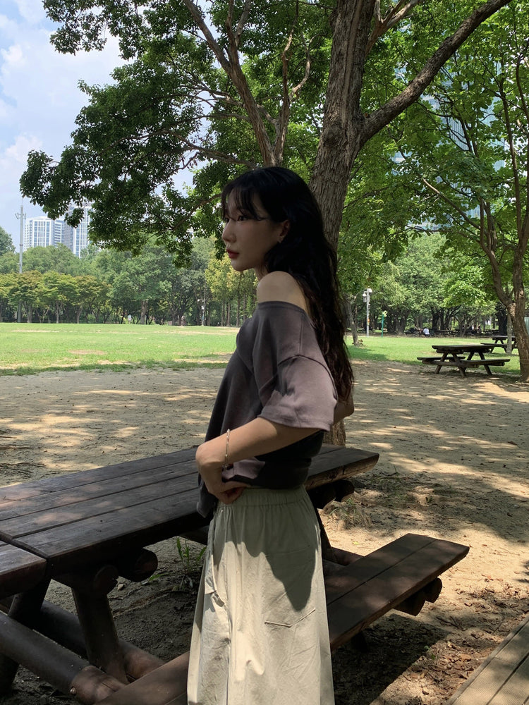 斜肩休閒寬鬆上衣