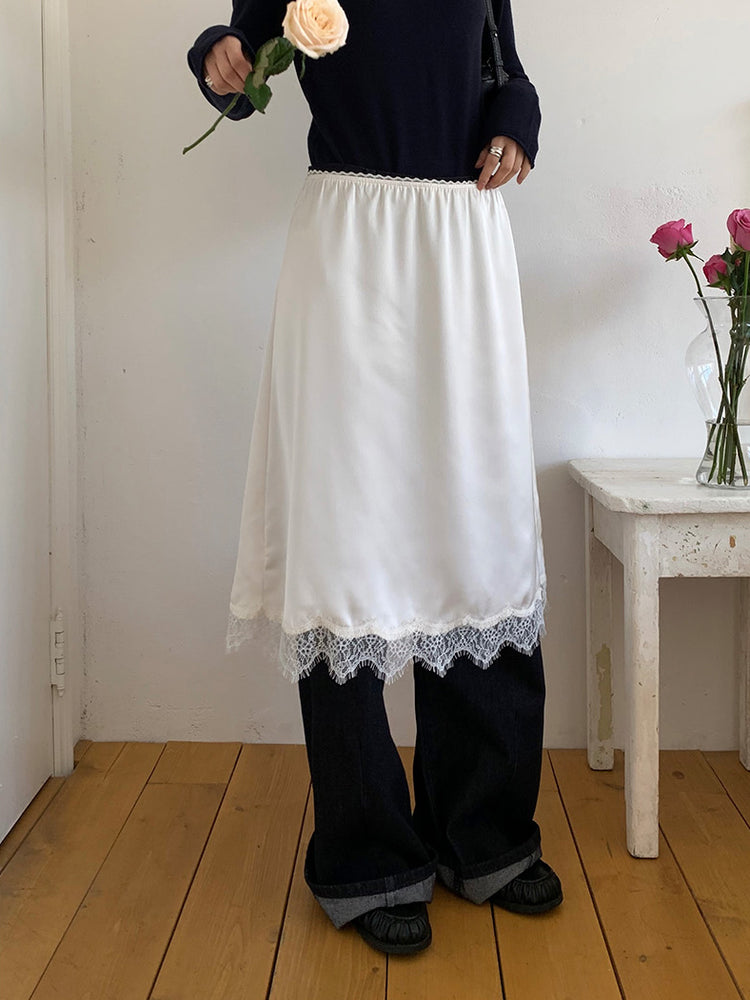 霧光澤蕾絲邊半裙