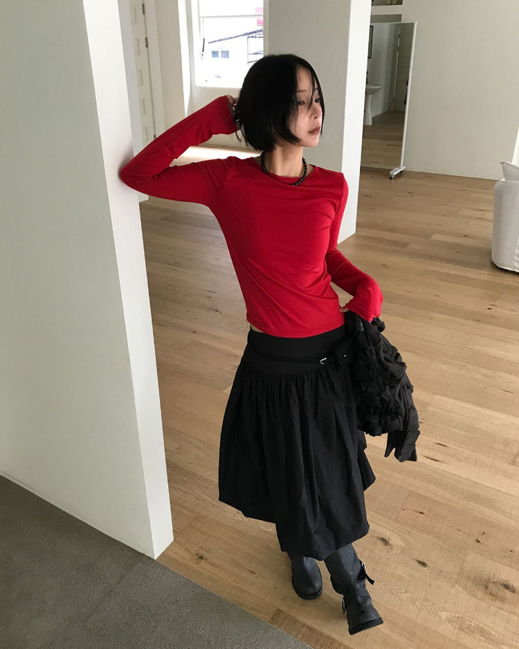 寬腰頭泡泡中裙