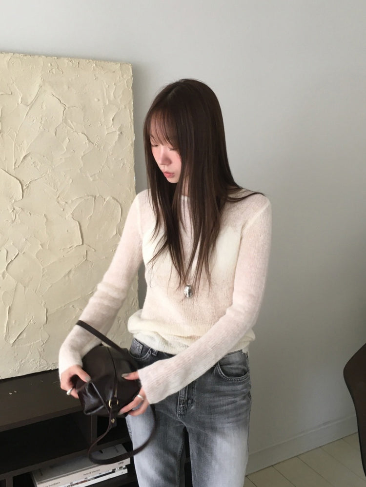 微透膚美色修身針織上衣