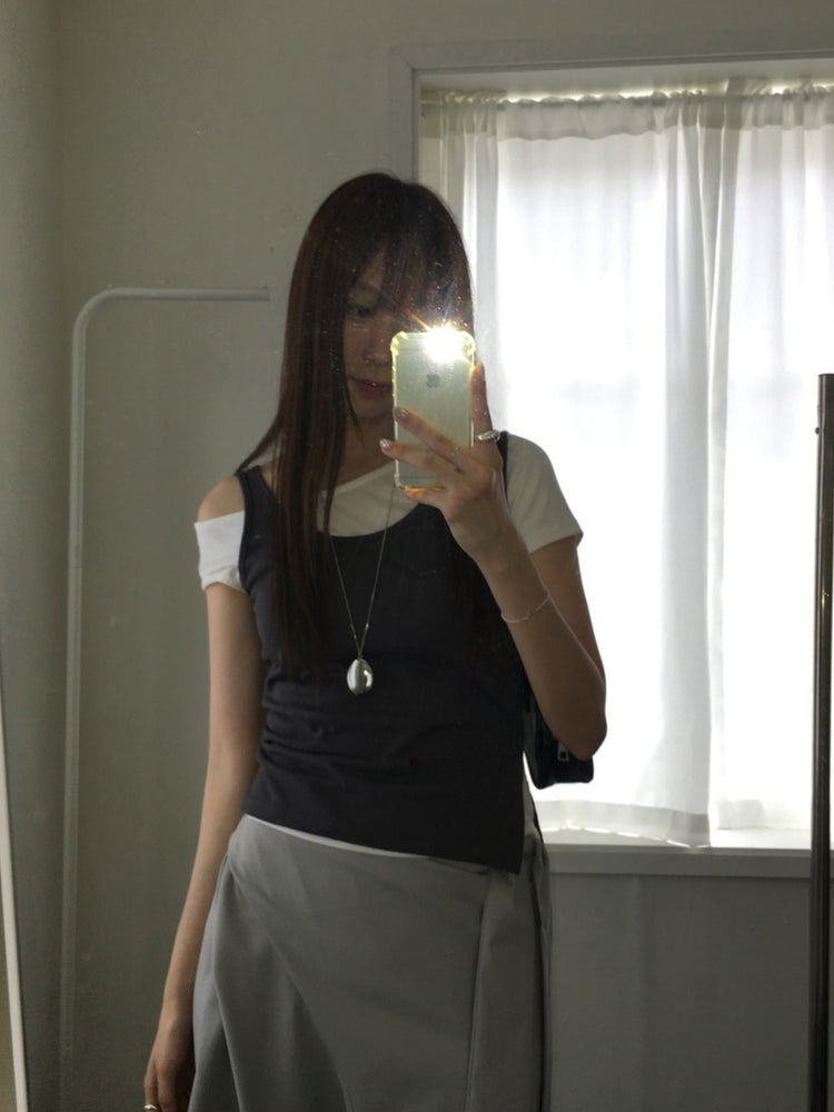 交疊綁帶不對稱裙