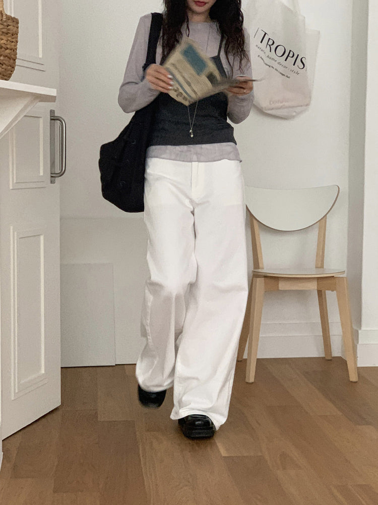 美色背口袋細節直褲