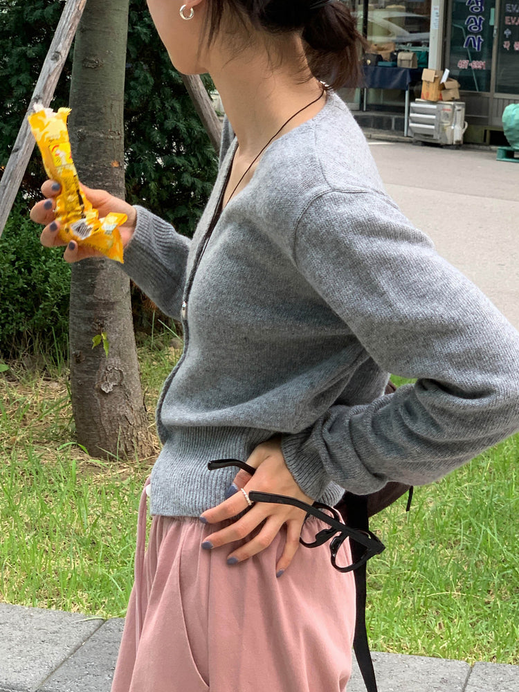經典羊毛V領排鈕針織外套