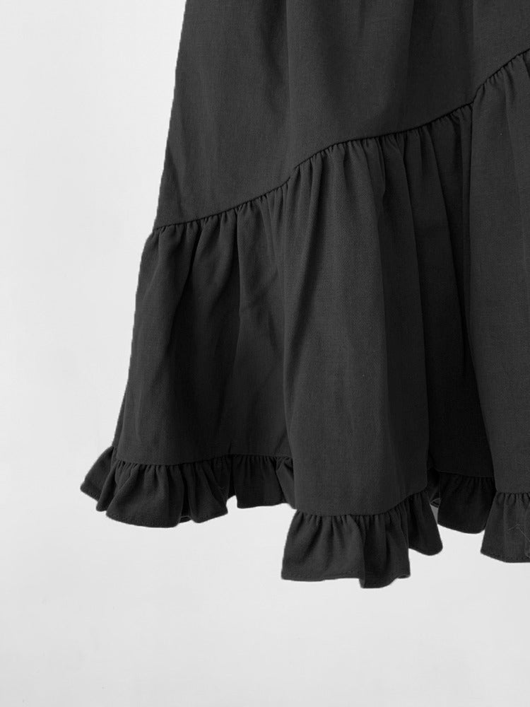 荷葉邊不對稱壓線細節中裙