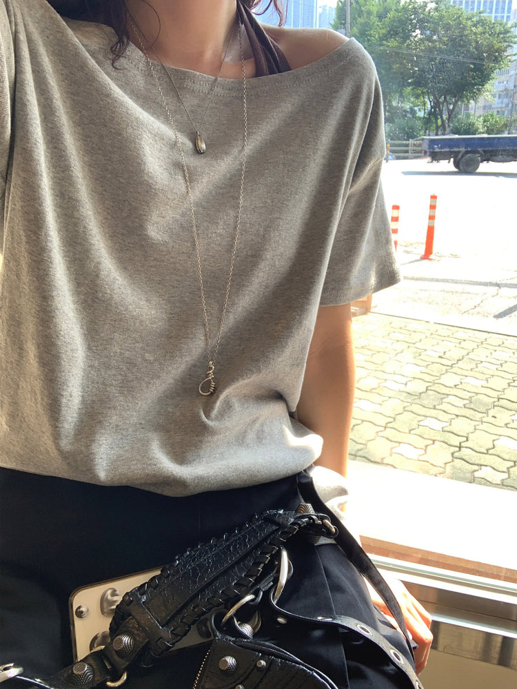 斜肩休閒寬鬆上衣