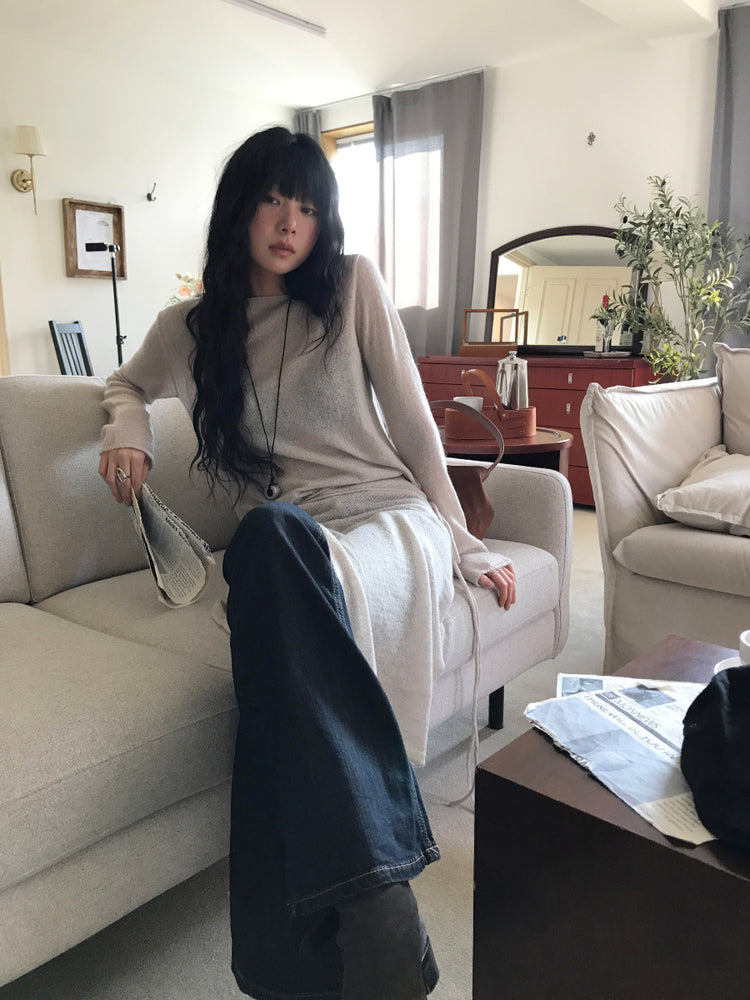 微透膚羊駝毛船領針織上衣