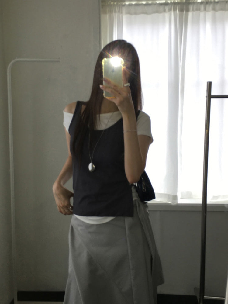 側露肩美色修身上衣