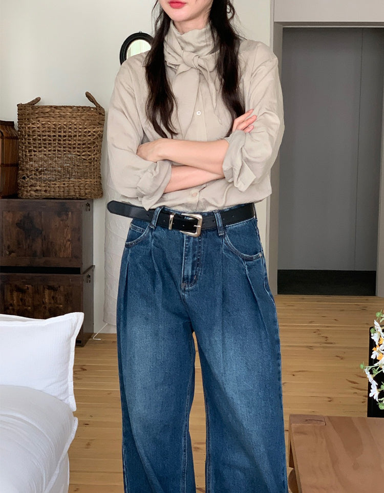 尼龍質感三角巾襯衫套裝
