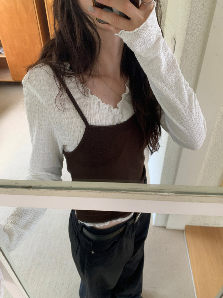 皺皺V領抓褶細節上衣